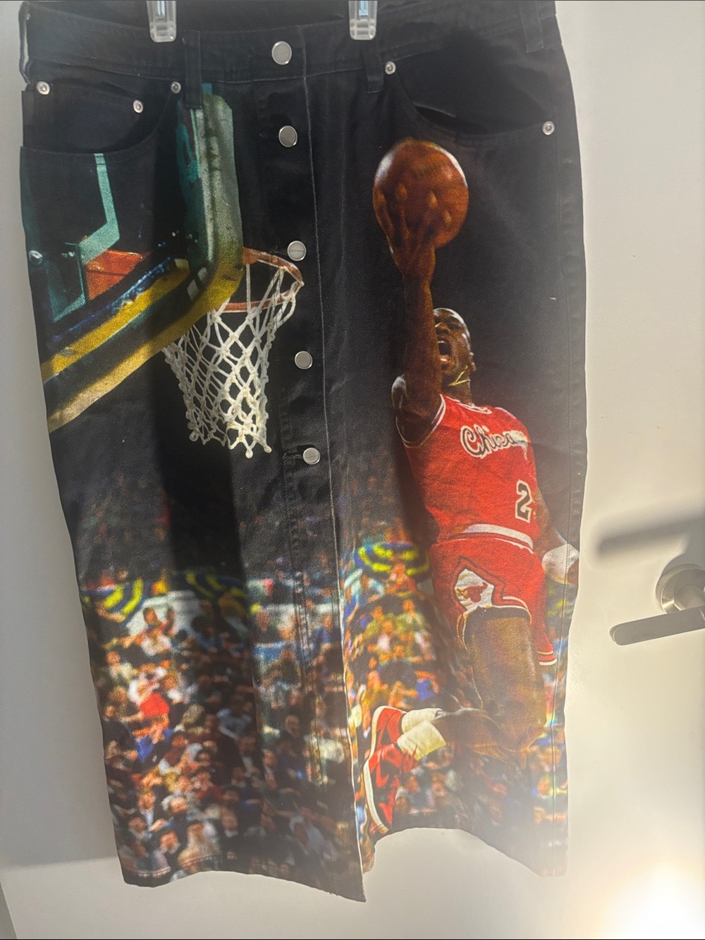 Jordan Black Graphic Basketball Midi Skirt with Red Detail